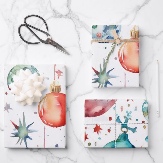 Elegante weiße und goldene Weihnachtsbände Geschenkpapier Set (Vorderseite)