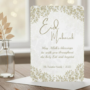 Elegante weiße und graue florale Eid Card Happy Ei Feiertagskarte