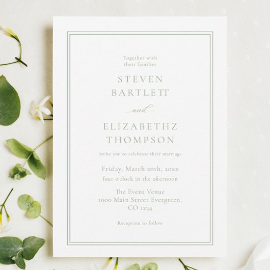 Elegante weiße und grüne Hochzeit Einladung