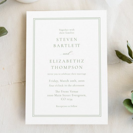 Elegante weiße und grüne Hochzeit Einladung