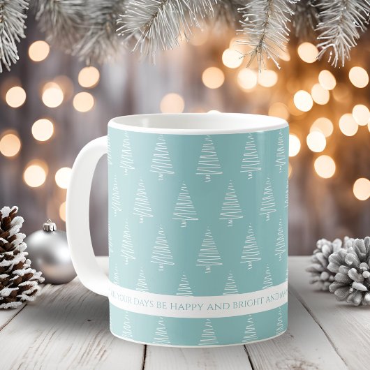 Elegante weiße und hellgrünblaue Weihnachtsbaumen Kaffeetasse