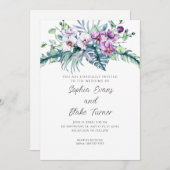 Elegante weiße und Lila Blumenweiße Hochzeit Einladung (Vorne/Hinten)