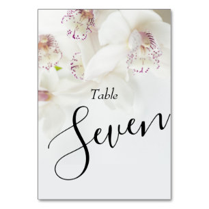 Elegante weiße und Lila Orchideen Hochzeit Tischnummer
