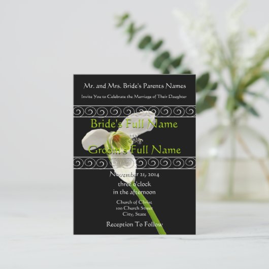 Elegante, weiße und Limone Einladung zur Hochzeit (Stehend Vorderseite)