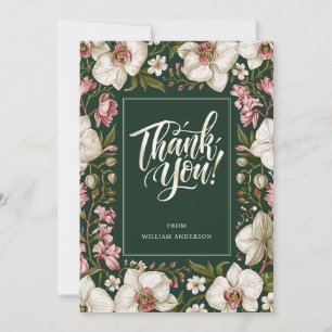 Elegante weiße und rosa Orchidee personalisiert Dankeskarte