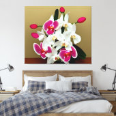 Elegante, weiße und rosa Orchideen, digitales Bouq Leinwanddruck (Insitu (Schlafzimmer))