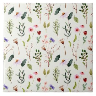 Elegante weiße und rosa Wildblumen-Wasserfarbe Fliese