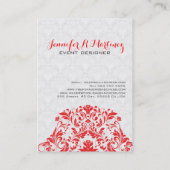 Elegante weiße und rote Damaskus & Spitzen Visitenkarte (Rückseite)