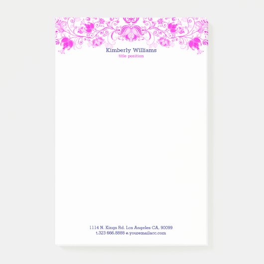 Elegante weiße und scharf rosa Blumenspitze Post-it Klebezettel (Vorderseite)