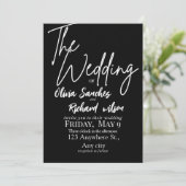 Elegante weiße und schwarze einfache Hochzeit Einladung (Stehend Vorderseite)