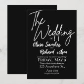 Elegante weiße und schwarze einfache Hochzeit Einladung (Vorne/Hinten)