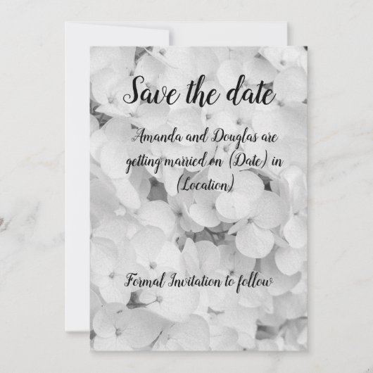 Elegante, weiße und schwarze Save the Date Karte (Vorderseite)