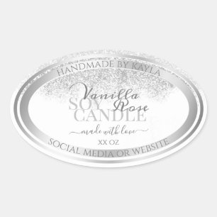 Elegante weiße und silberne Etiketten für Produktv Ovaler Aufkleber