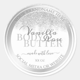 Elegante weiße und silberne Etiketten für Produktv Runder Aufkleber