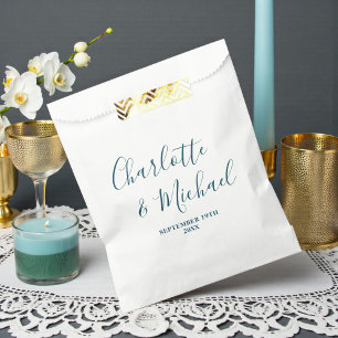 Elegante weiße und tealfarbene Skript-Minimalist-H Geschenktütchen