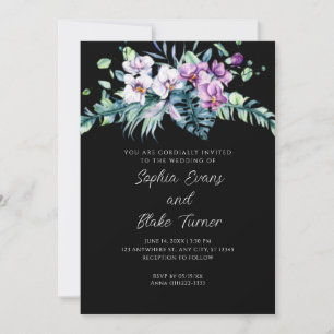 Elegante weiße und violette Blumen Hochzeit in Sch Einladung