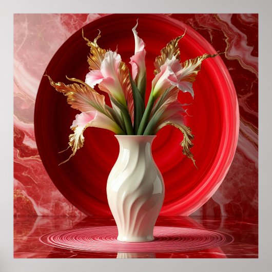 Elegante weiße Vase mit farbenfrohen Blume Poster (Vorne)