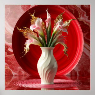 Elegante weiße Vase mit farbenfrohen Blumen Poster