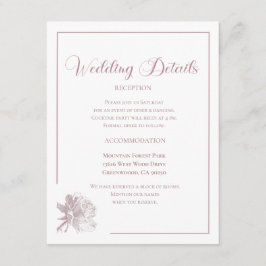 Elegante Weiße Verstaubte Rosa Florale Hochzeit Begleitkarte