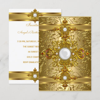 Elegante weiße verzierte reiche Gold-Geburtstagsfe Einladung