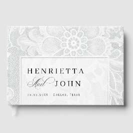 Elegante weiße Vintage-Spitze Hochzeit Gästebuch