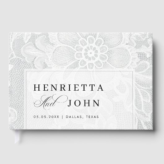 Elegante weiße Vintage-Spitze Hochzeit Gästebuch (Vorderseite)