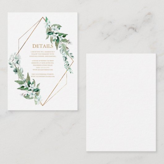 Elegante weiße Wasserfarbe Blumengrün Hochzeit Begleitkarte (Vorne/Hinten)