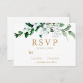 Elegante weiße Wasserfarbe Blumengrün Hochzeit RSVP Karte (Vorne/Hinten)