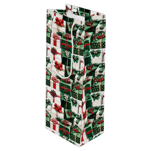 Elegante weiße Weihnachtsgeschenke in Wasserfarbe Geschenktüte Für Weinflaschen (Vorderseite Schrägansicht)