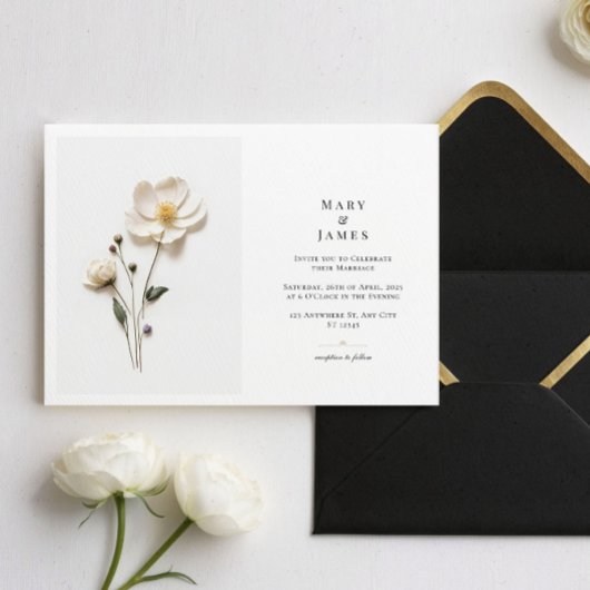 Elegante weiße Wildblume Horizontal Schöne Hochzei Einladung