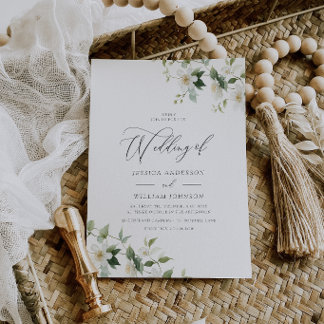 Elegante weiße Wildblumen-Hochzeit Einladung