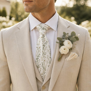 Elegante weiße Wildblumen- und Eukalyptus-Botanik Krawatte