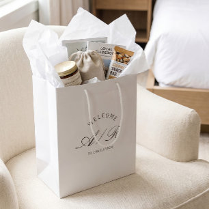 Elegante weiße Willkommens-Tasche für eine Hochzei Mittlere Geschenktüte