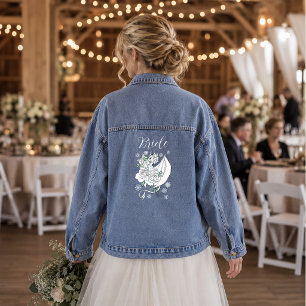 Elegante weiße Winter-Fantasie-Drachen-Rosen-Hochz Jeansjacke