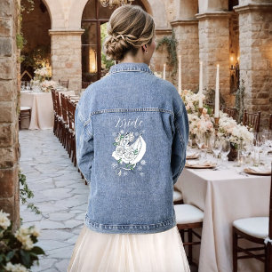Elegante weiße Winter-Fantasie-Drachen-Rosen-Hochz Jeansjacke