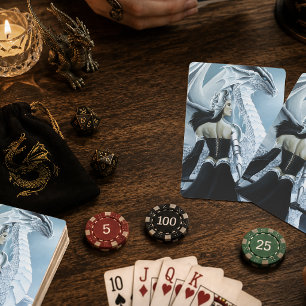 Elegante weiße Winter-Gothic-Drachenkönigin Fantas Spielkarten