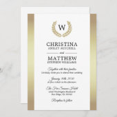 Elegante weißes Goldlorbeer-Monogramm-Hochzeit Einladung (Vorne/Hinten)
