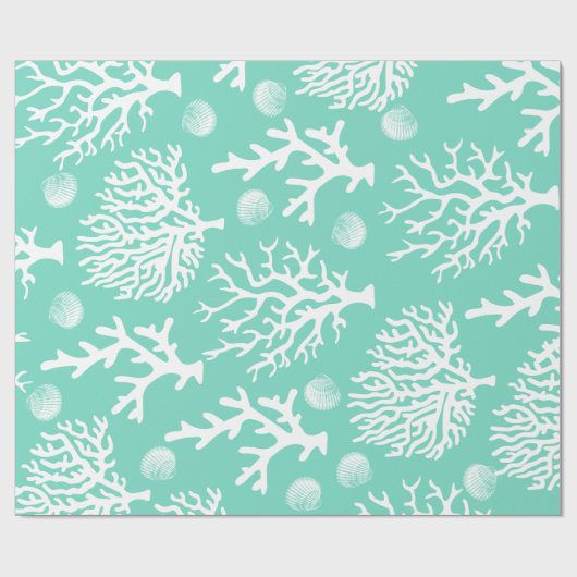 Elegante weißes Seekorallen-KüstenMuscheln u. Grün Geschenkpapier (Flach)