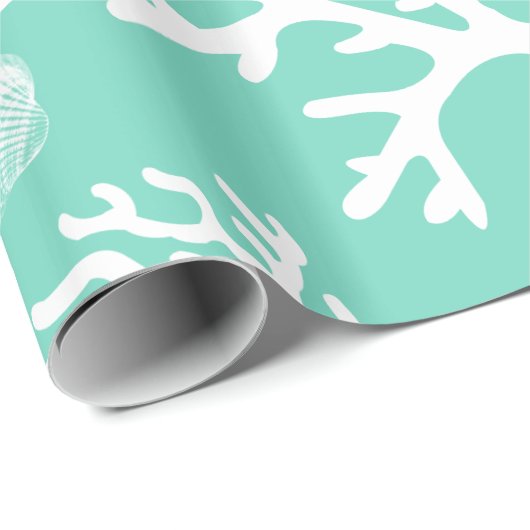 Elegante weißes Seekorallen-KüstenMuscheln u. Grün Geschenkpapier (Rolleneckpunkt)