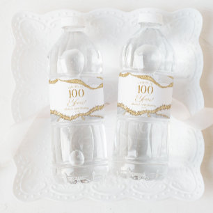 Elegante Weißgold-Achat-100.-Geburtstagsfeier Wasserflaschenetikett