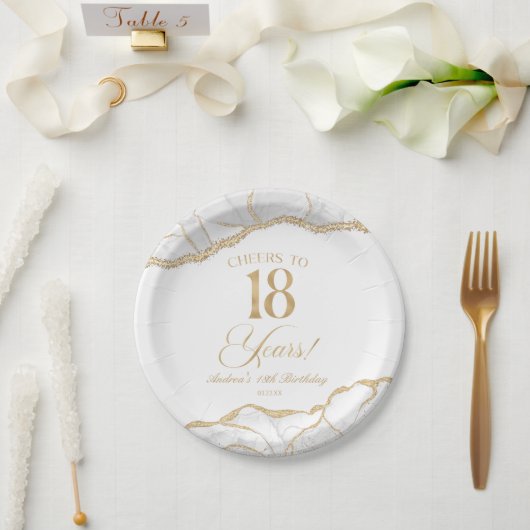 Elegante Weißgold-Achat-18.-Geburtstagsfeier Pappteller (Hochzeit)