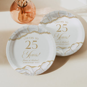 Elegante Weißgold-Achat-25-Jahres-Jubiläumsfeier Pappteller