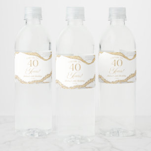 Elegante Weißgold-Achat-40.-Geburtstagsfeier Wasserflaschenetikett