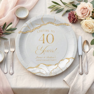 Elegante Weißgold-Achat 40. Hochzeitsjubiläumsfeie Pappteller