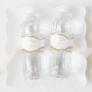 Elegante Weißgold-Achat-50. Geburtstagsfeier Wasserflaschenetikett