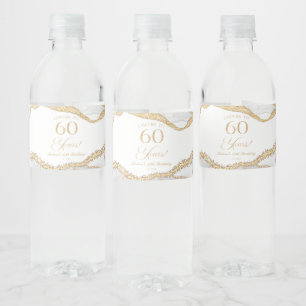 Elegante Weißgold-Achat-60.-Geburtstagsfeier Wasserflaschenetikett