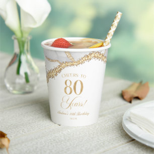 Elegante Weißgold-Achat-80.-Geburtstagsfeier Pappbecher