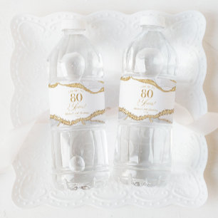 Elegante Weißgold-Achat-80.-Geburtstagsfeier Wasserflaschenetikett