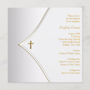 Elegante Weißgold-Kreuz-Taufe Einladung