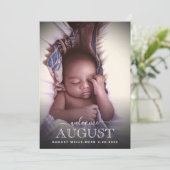 Elegante Welcome Baby Birth Announcement Foto Card (Stehend Vorderseite)